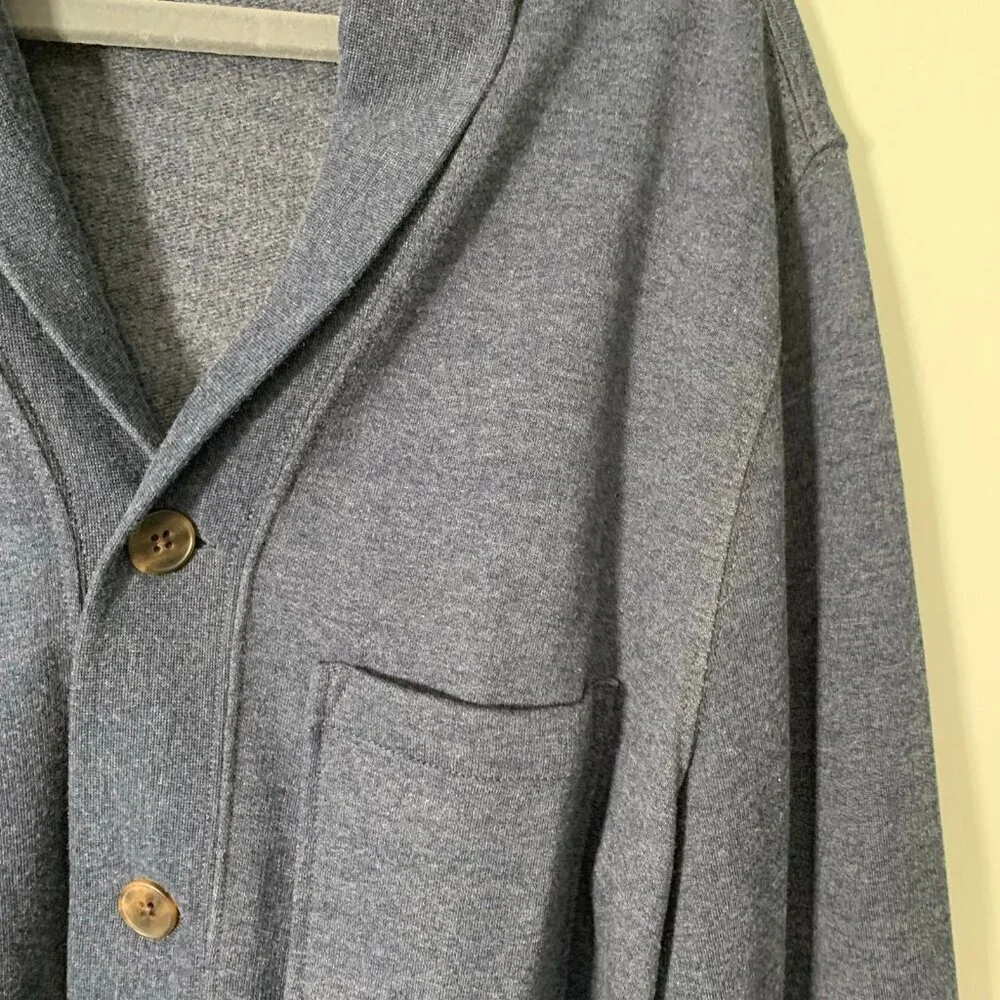 J. Crew Authentic Fleece Shawl Collar Cardigan Mens‎ Medium Blue Heather Button